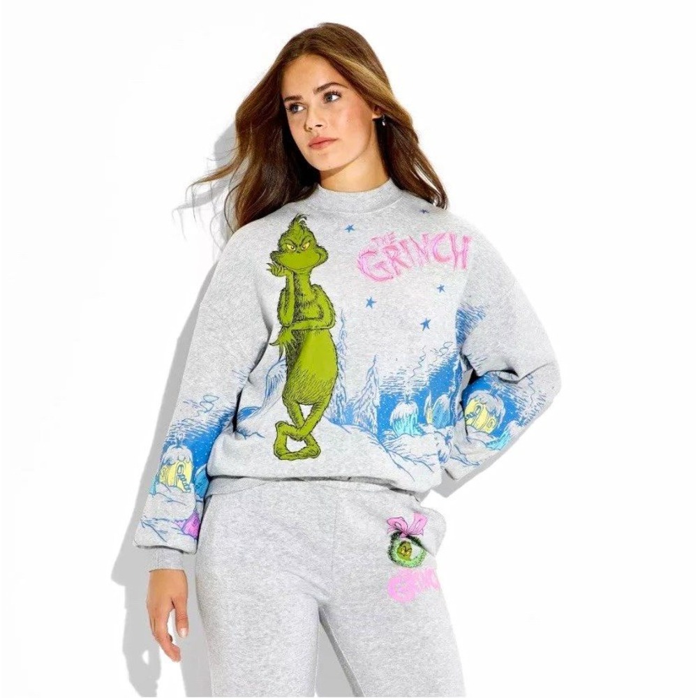 Dr. Seuss The Grinch Sweatshirt Womens Small Gray Christmas Holiday Graphic Cozy